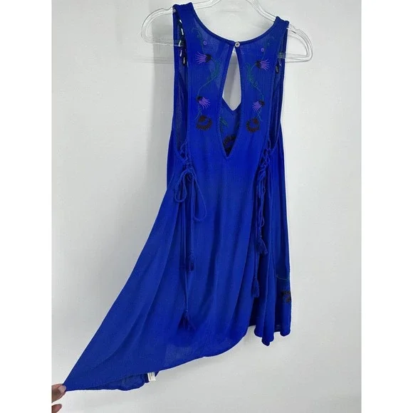Free People Adelaide Embroidered Shift Mini Dress Ocean Blue Size XS - Picture 6 of 12